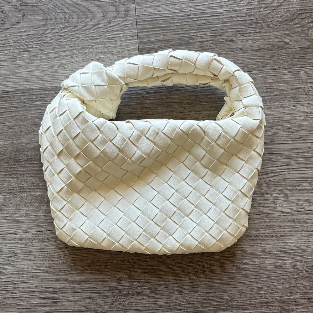 Cream Woven Handle Shoulder Bag